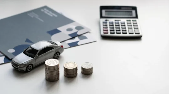 Concept symbolique de choix de franchise pour assurance automobile avec éléments visuels évoquant la protection du véhicule et la stratégie financière